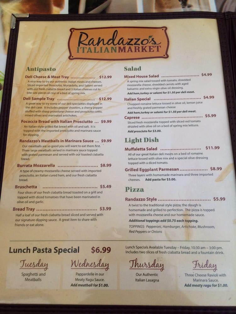 Menu at Randazzo's Italian Market restaurant, Denham Springs