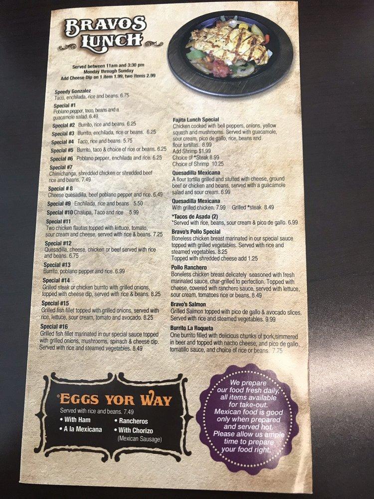 Menu at Bravos Cantina And Grill restaurant, Sugar Hill