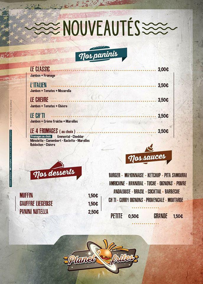 Menu de Planet Frites