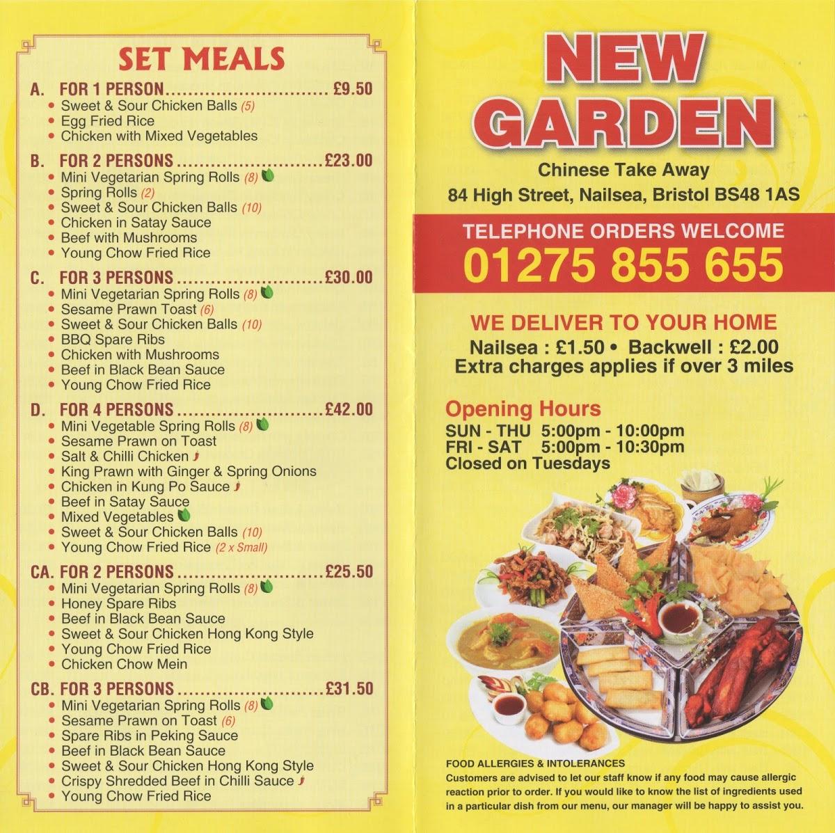 Menu At New Garden Chinese Takeaway Restaurant Bristol
