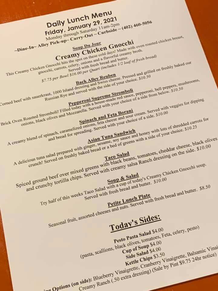 Menu at Back Alley Bakery, Hastings