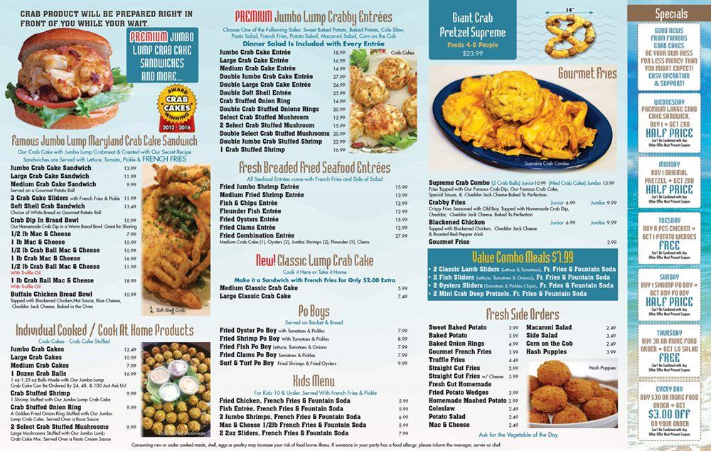 Menu at Famous Crab Cakes Prospect Park restaurant, Prospect Park