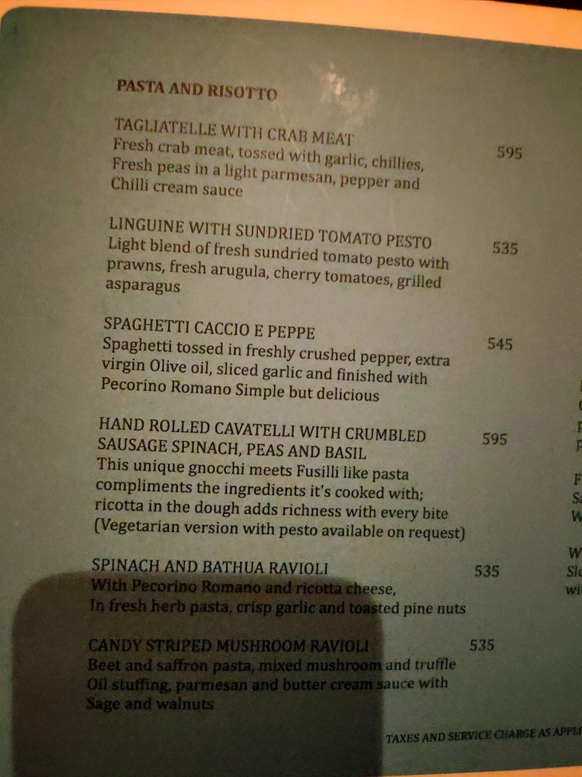 Menu at Olive Beach, Bengaluru