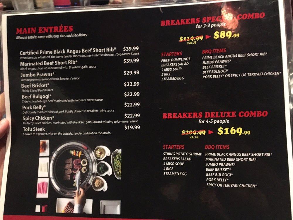 Menu at Breakers Korean BBQ, Sugar Land, Southwest Fwy