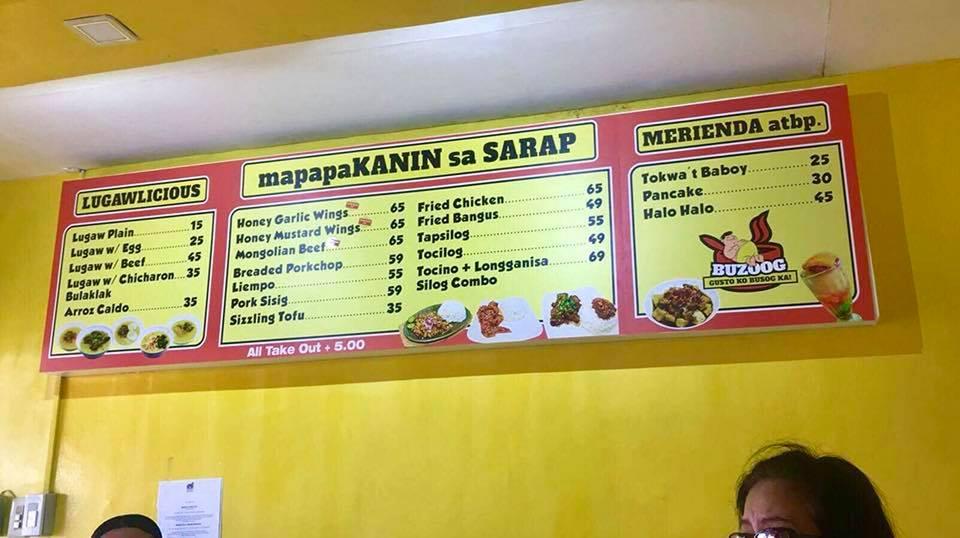 Menu at Buzoog restaurant, San Pablo City