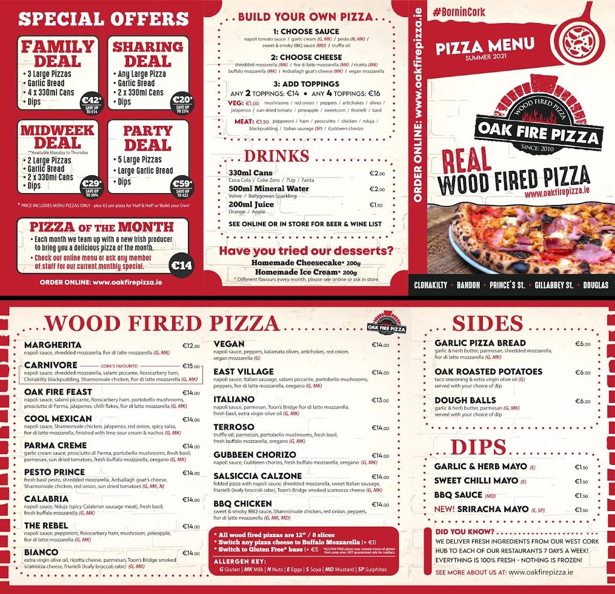 Menu at Oak Fire Pizza - Douglas restaurant, Cork