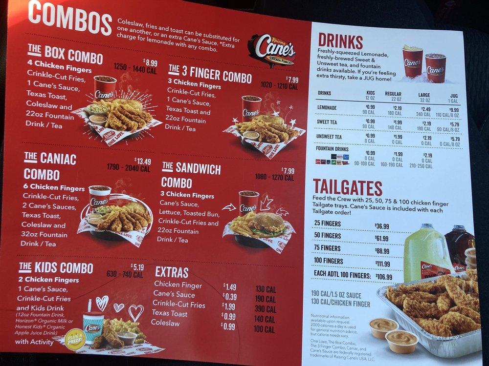 Carta de comida rápida Raising Cane's Chicken Fingers, Torrance