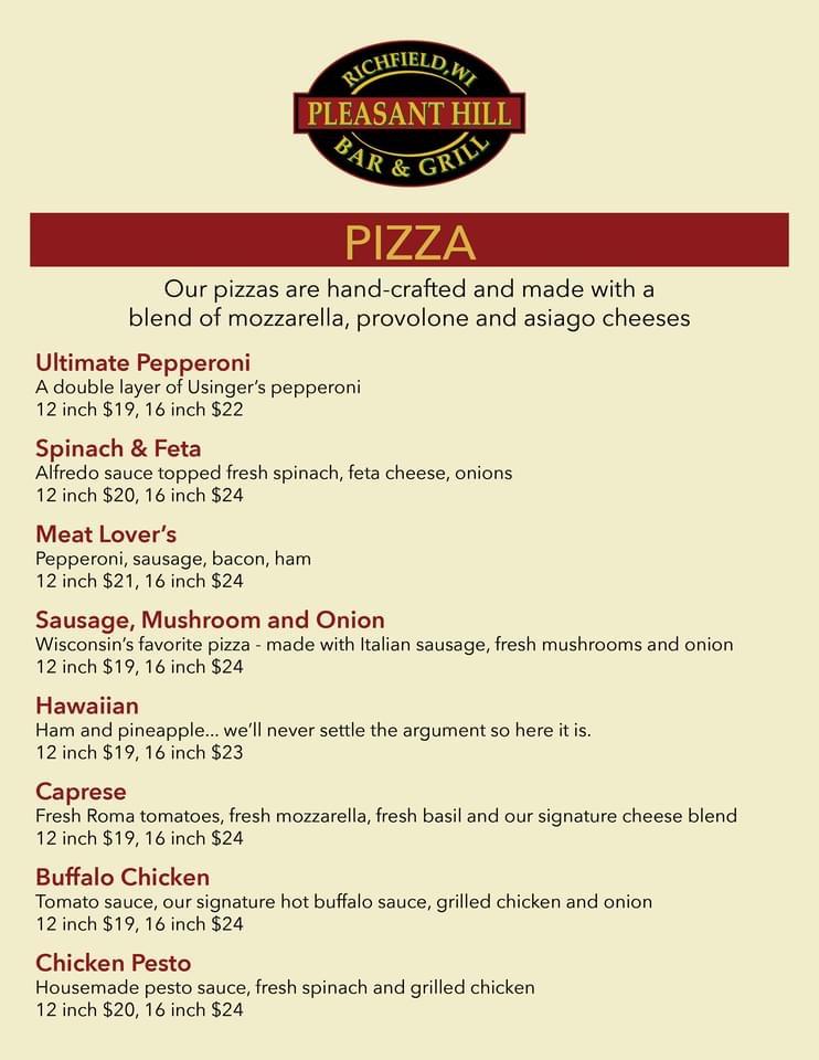 Menu at Pleasant Hill Bar & Grill, Richfield