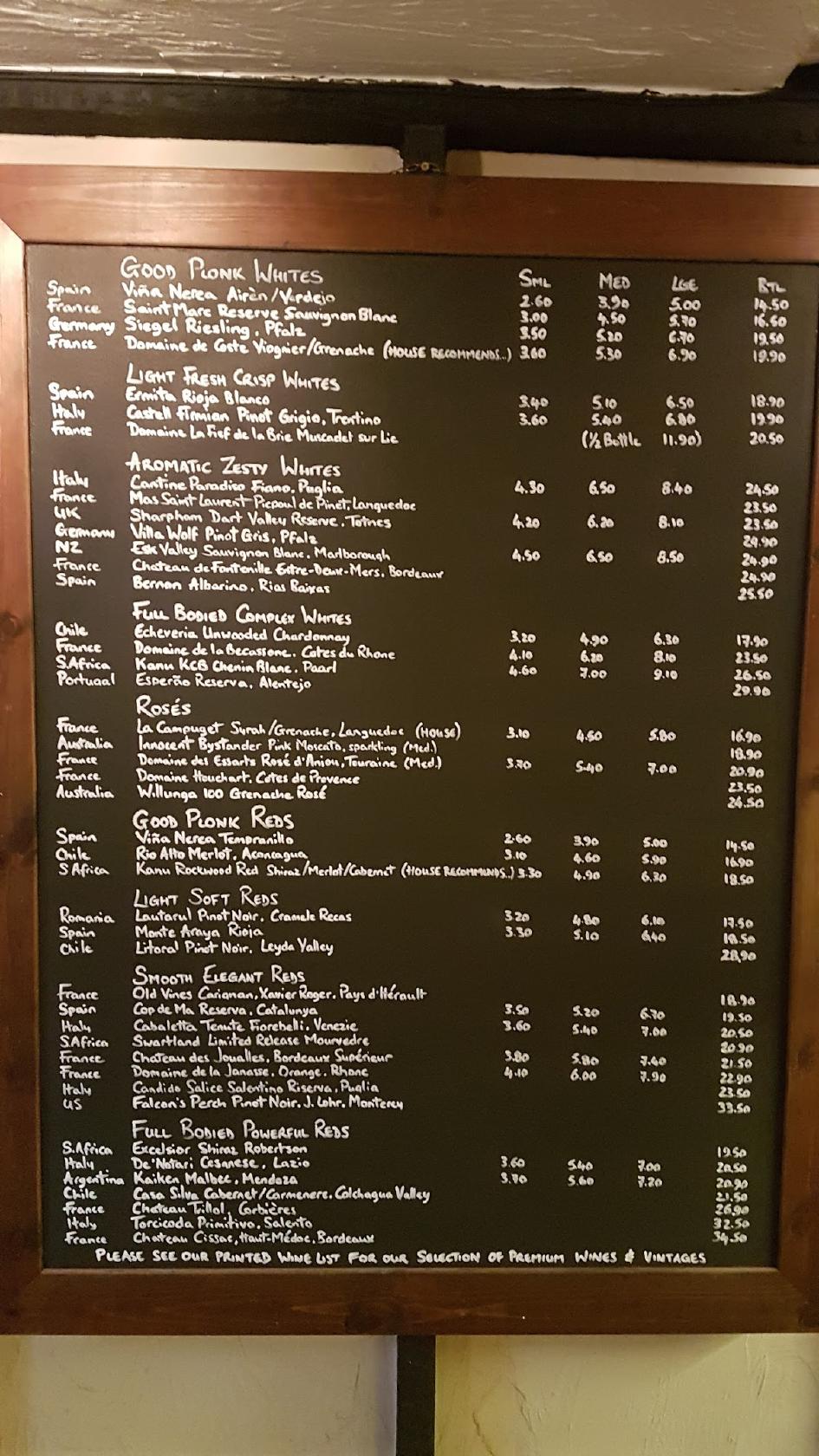 Menu at Rendezvous Wine Bar, Exeter