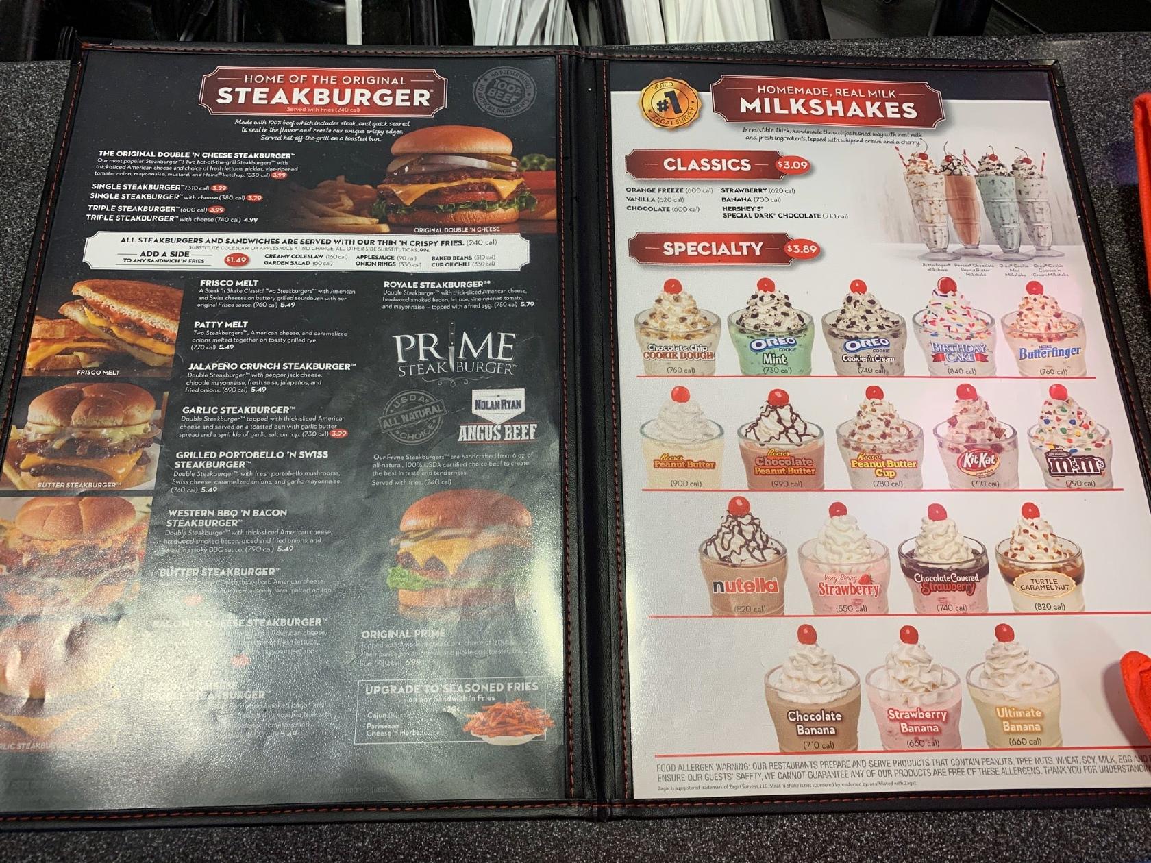 Menu at Steak 'n Shake fast food, Kannapolis, Spider Dr NE