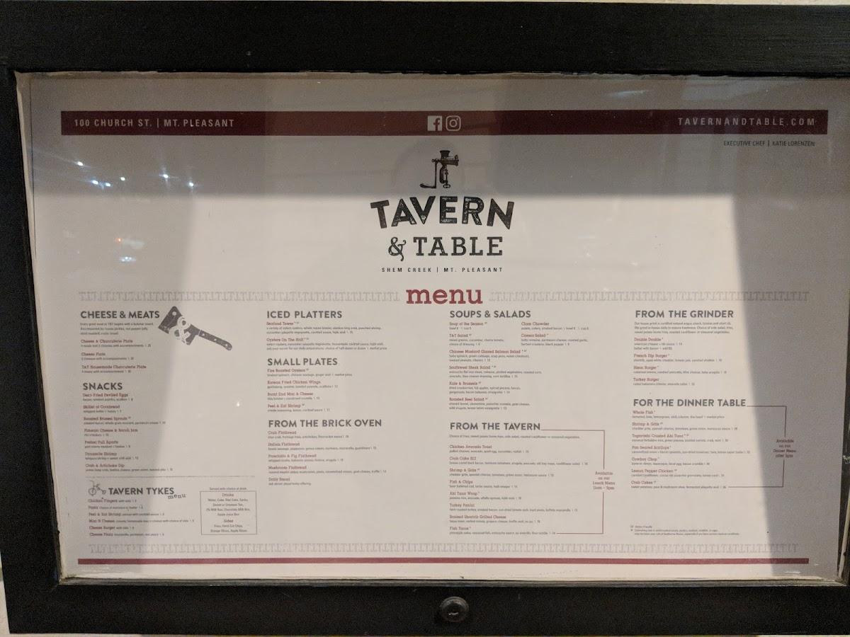 Menu at Tavern & Table restaurant, Mount Pleasant
