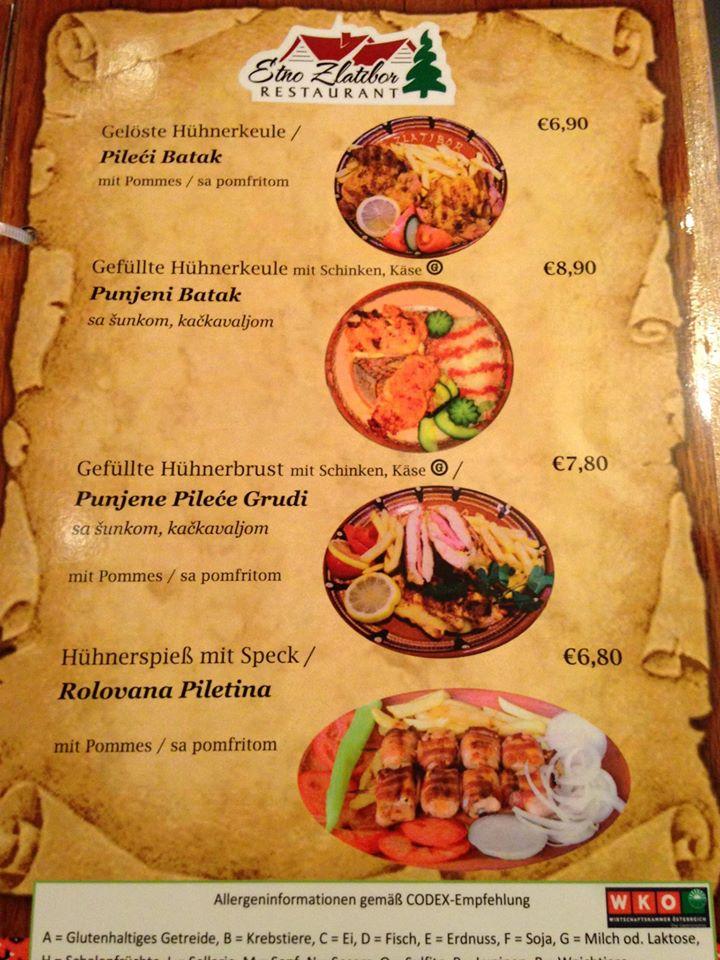 Speisekarte von Zlatibor Restaurant Grill, Wien