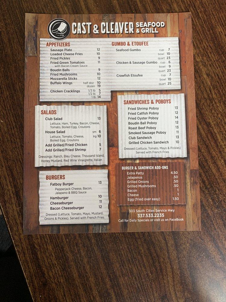 Menu at Cast & Cleaver restaurant, Sulphur
