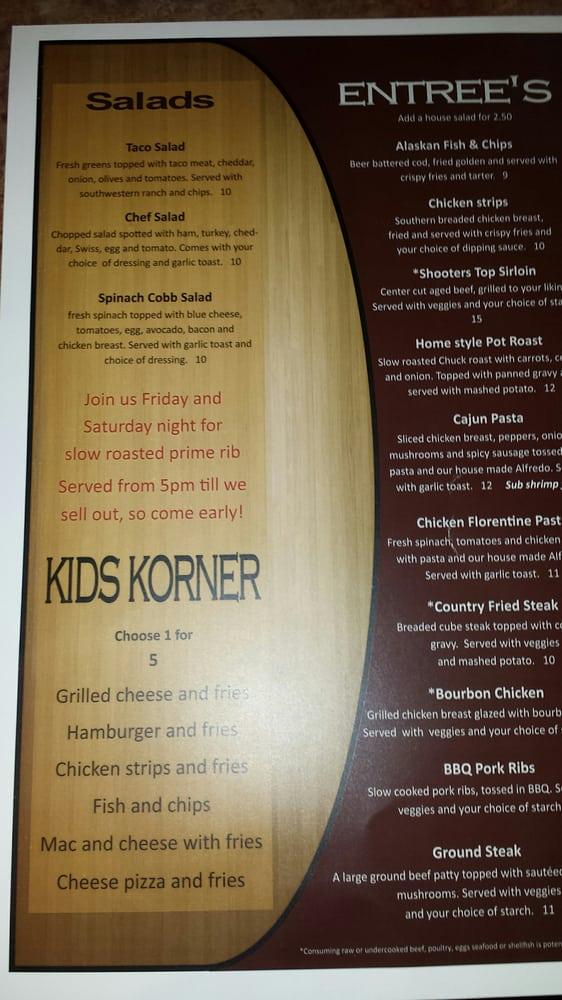 Carta de Shooters Sports Bar, Kennewick