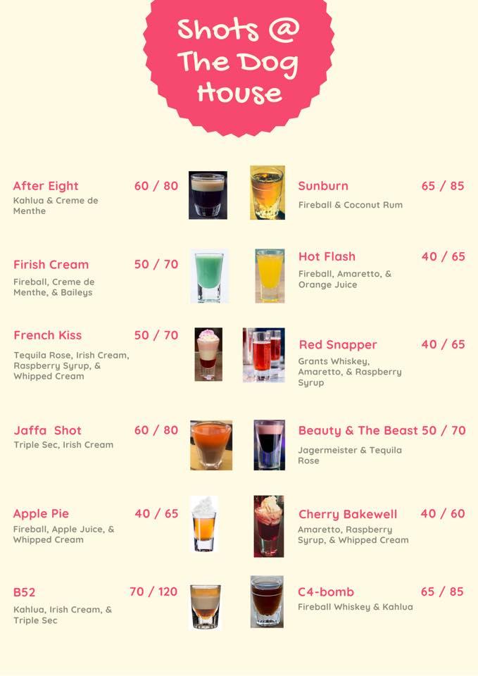 Menu at The Dog House bar, Nong Lu