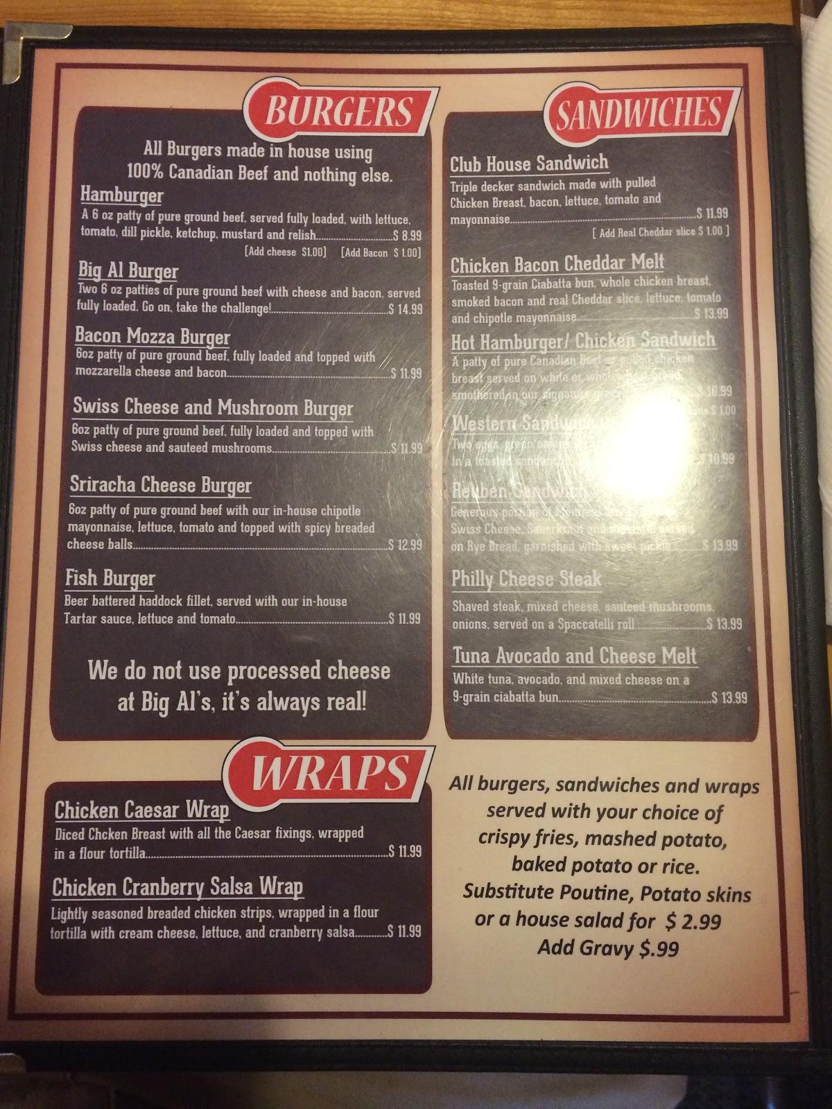 Menu at Big Al's Family Restaurant & Lounge, Tatamagouche