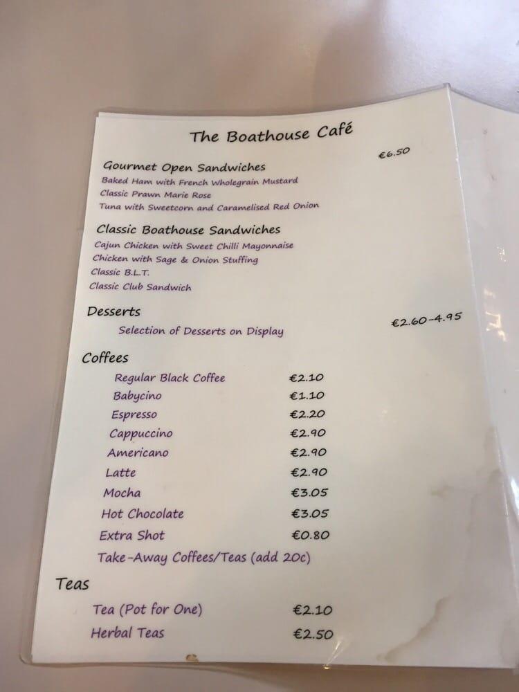 Menu at Boathouse Restaurant, Dublin