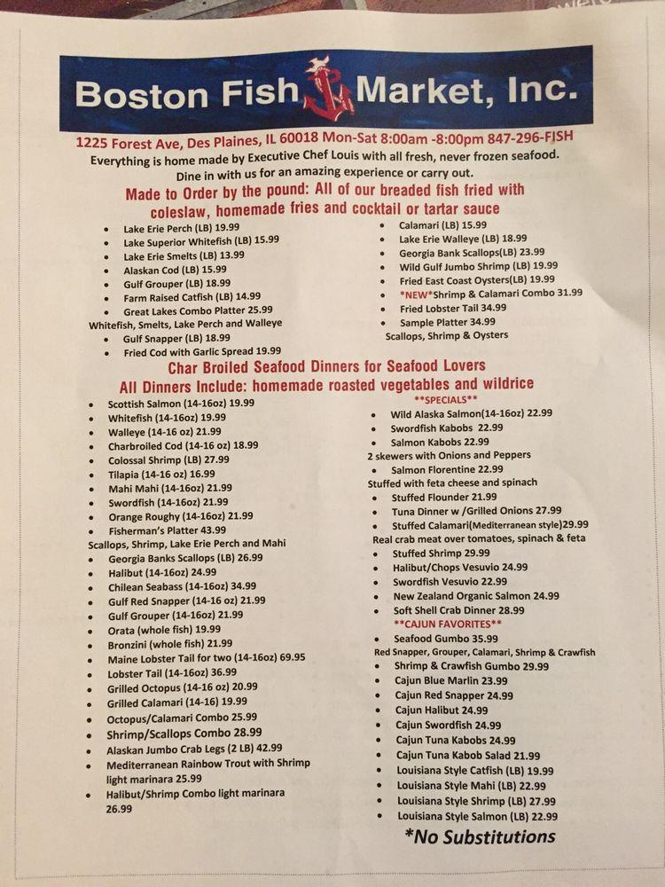 Menu at Boston Fish Market restaurant, Des Plaines, E Forest Ave