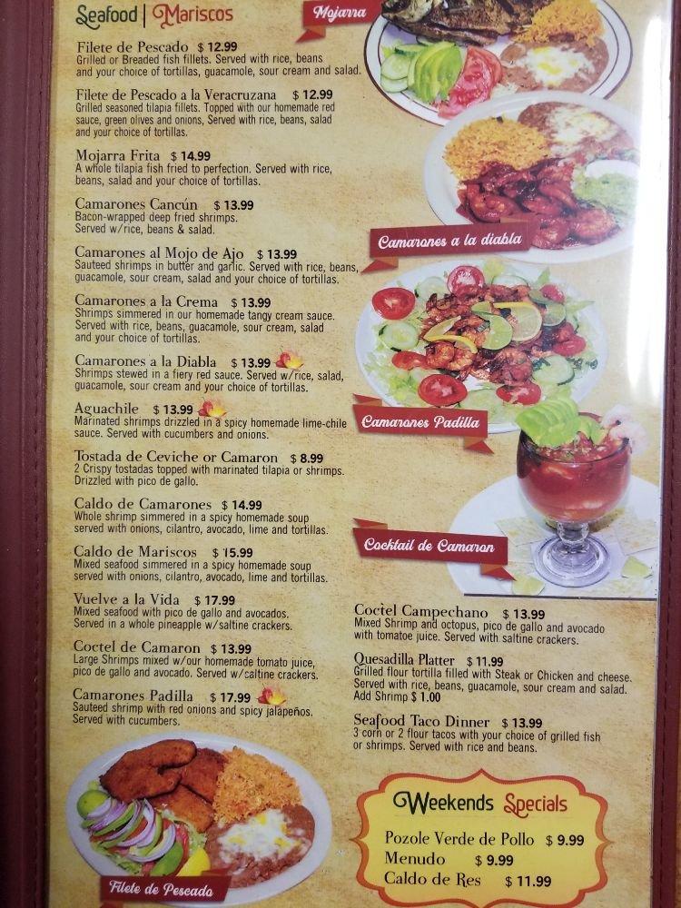 Menu at Del Carmen Mexican Store & Restaurant, Dade City
