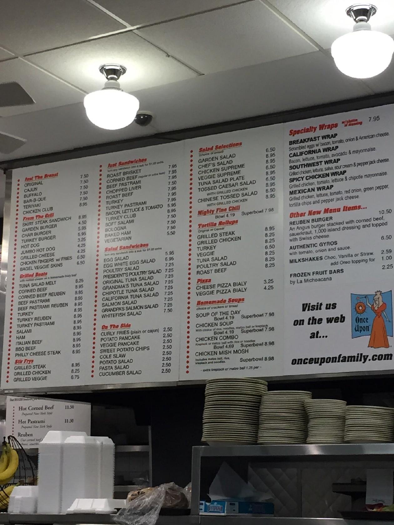 Menu at Once Upon A Bagel restaurant, Highland Park