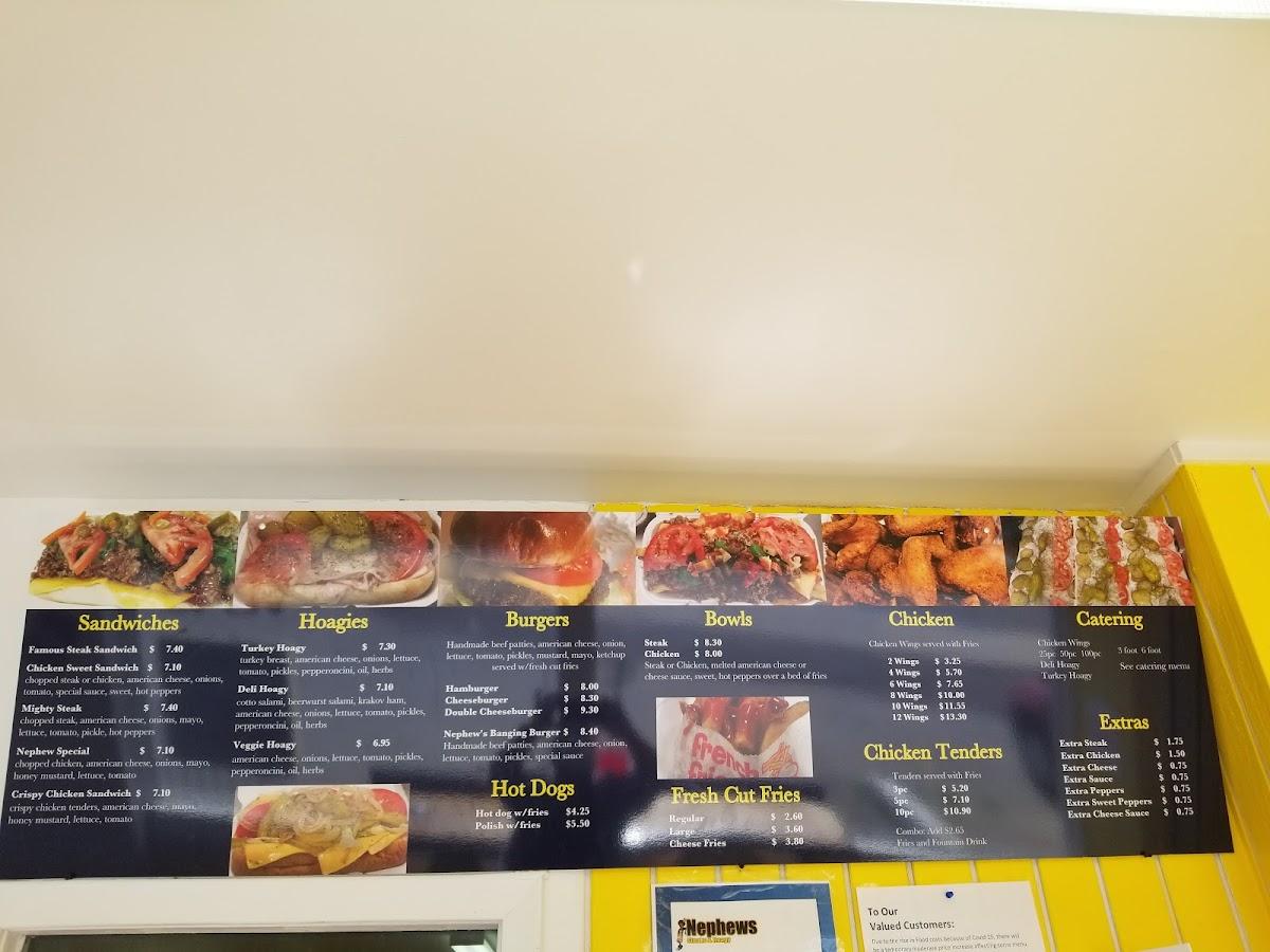 Menu at Nephew's Steak & Hoagy restaurant, Gary