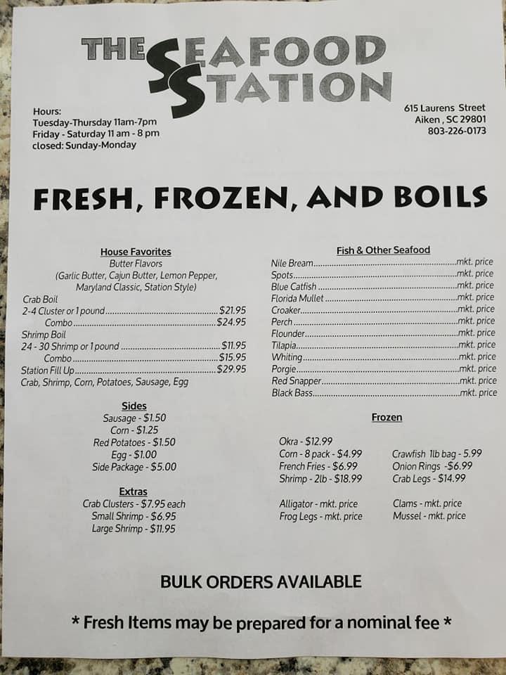 Menu at Seafood Station 1 restaurant, Aiken