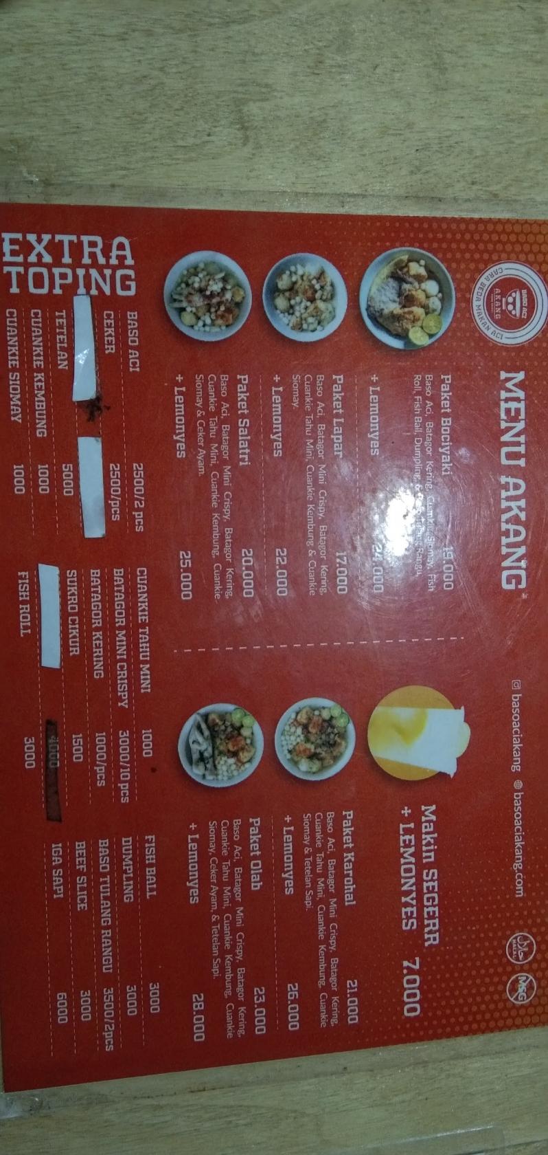 Menu At Baso Aci Akang Semolowaru Restaurant Surabaya