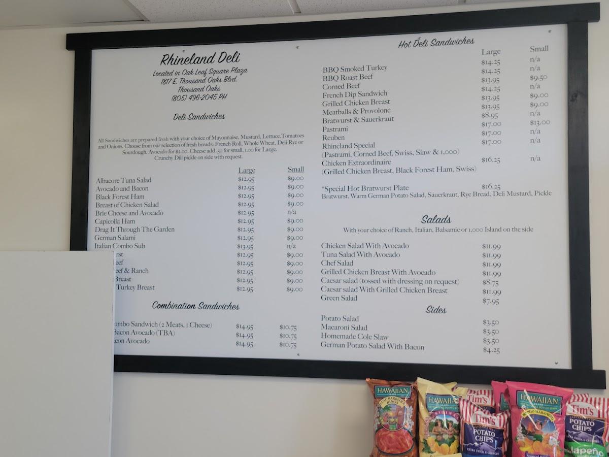 Menu at Rhineland Deli, Thousand Oaks, 1817 E Thousand Oaks Blvd