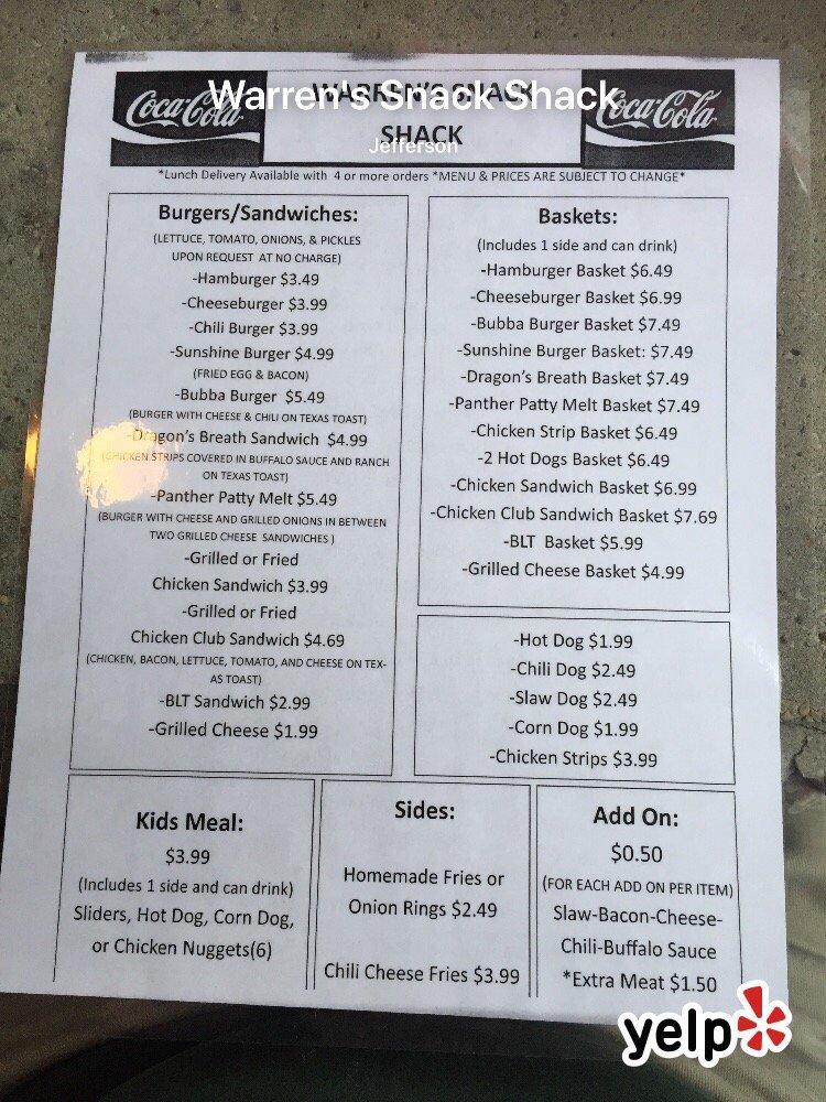 Menu at Warren's Breakfast & Grill restaurant, Jefferson