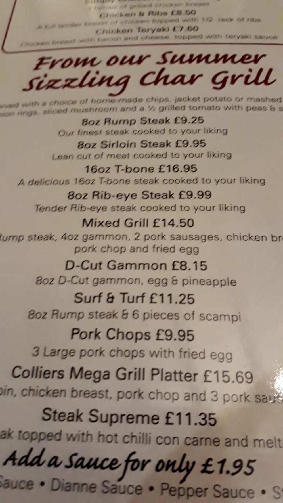 Menu at Colliers Arms pub & bar, Swansea