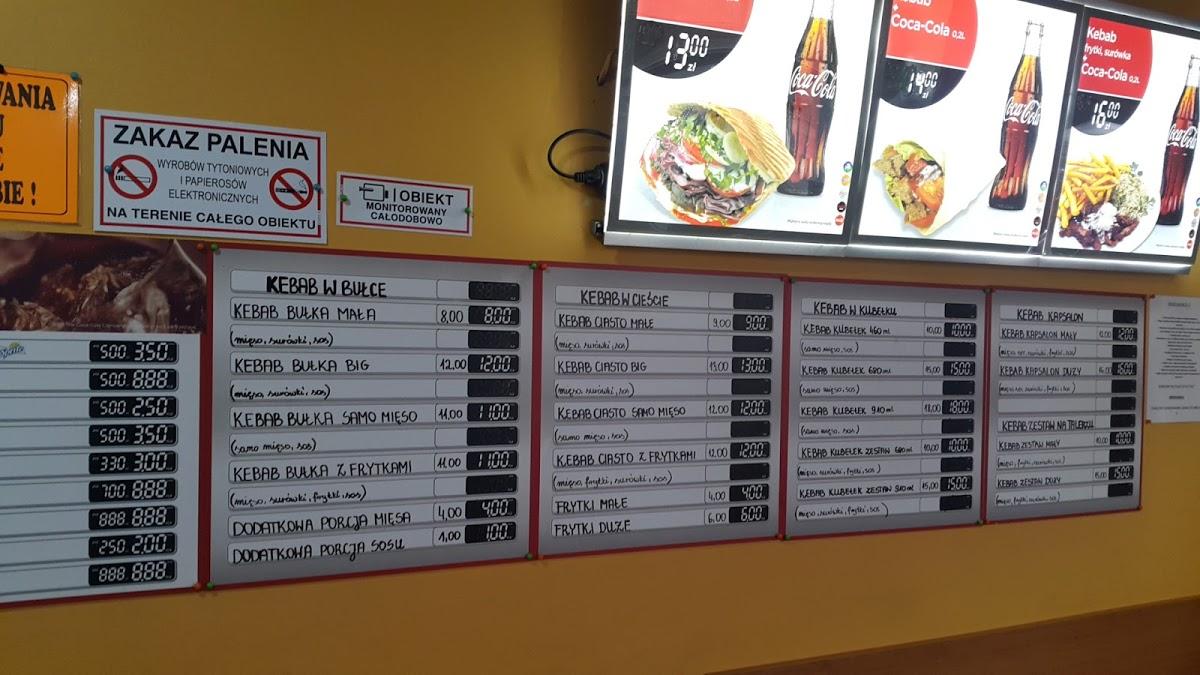 Menu at Kebab restaurant, Sosnowiec, Jagiellońska 3