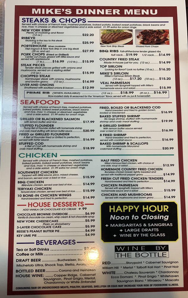 Menu at The Original Mike's Grill steakhouse, Bartow