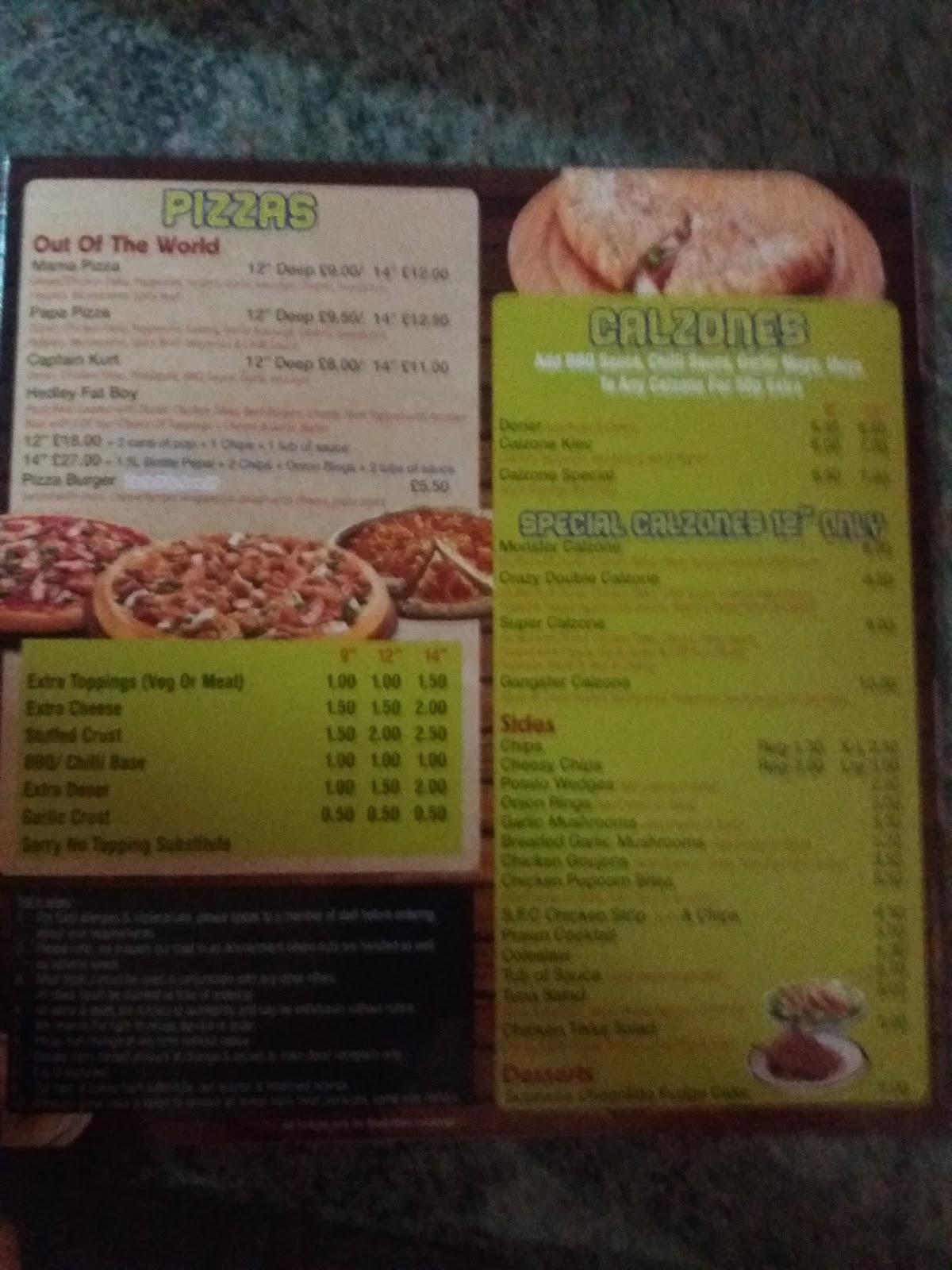 Menu at Upton Spice & Pizza Master pizzeria, South Elmsall