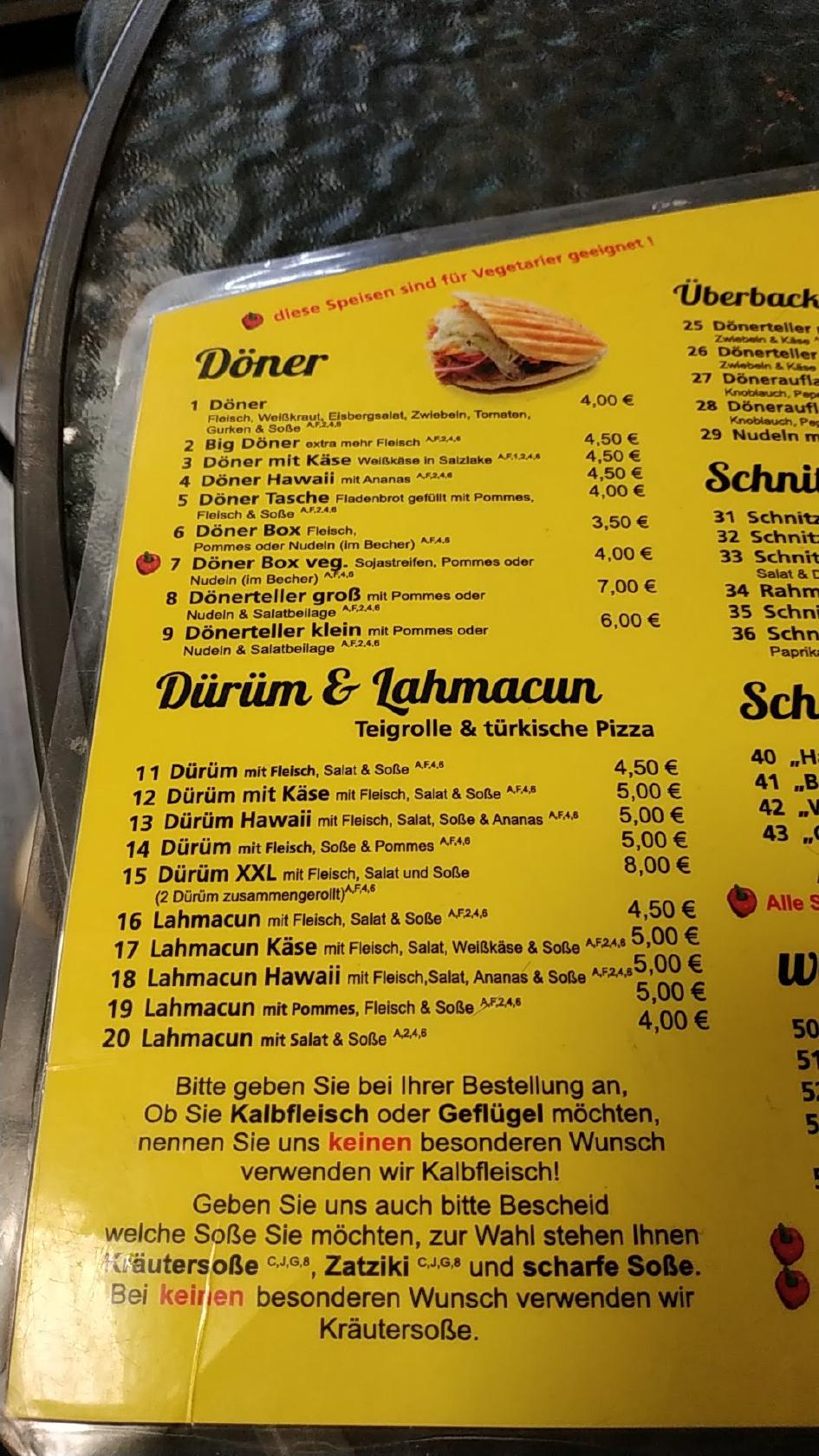 Speisekarte von Babemi Döner Kebap pub & Bar, Sondershausen