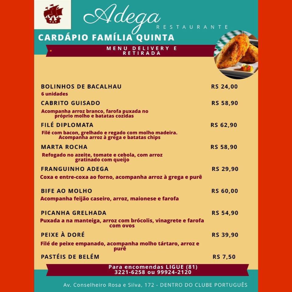 Menu em Adega Restaurante Português Recife Avenida Conselheiro Rosa E