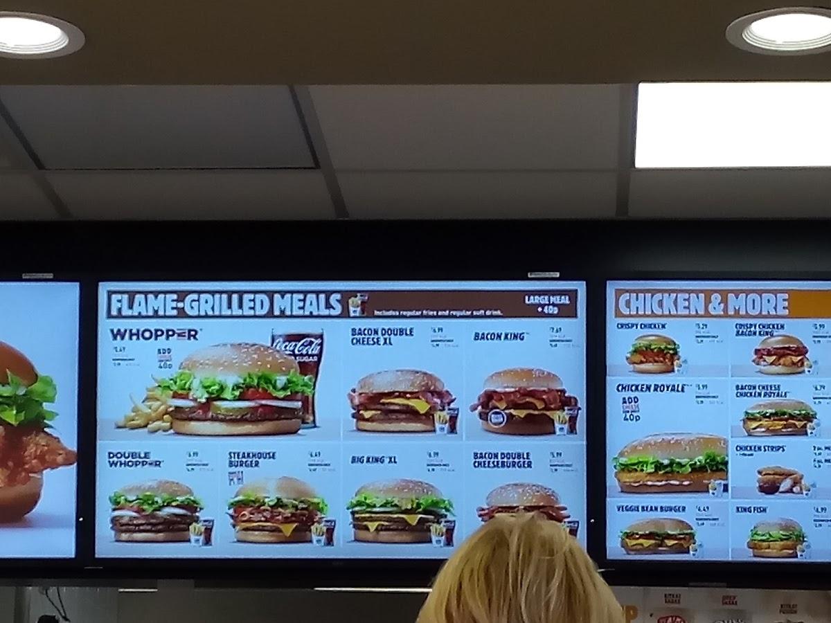 Menu at Burger King restaurant, Kilmarnock