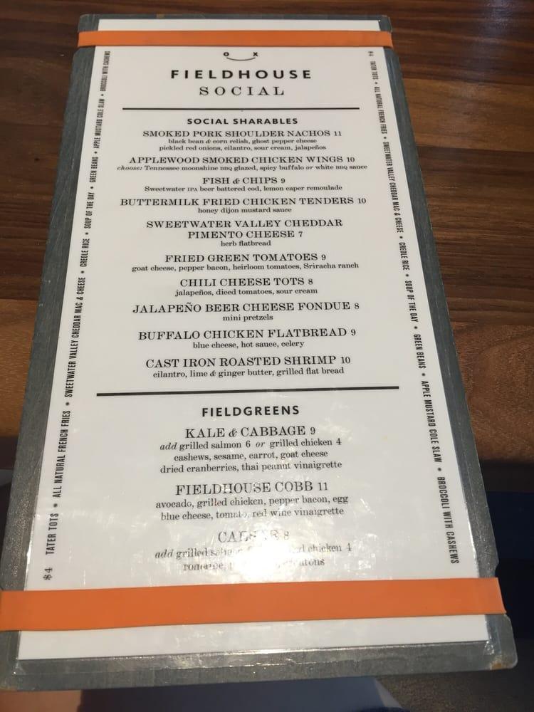 Menu at Fieldhouse Social pub & bar, Knoxville