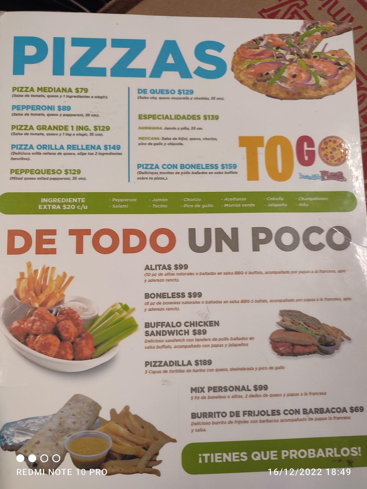 Menu at Incredible Pizza pizzeria, Monterrey, Av Lázaro Cárdenas 999