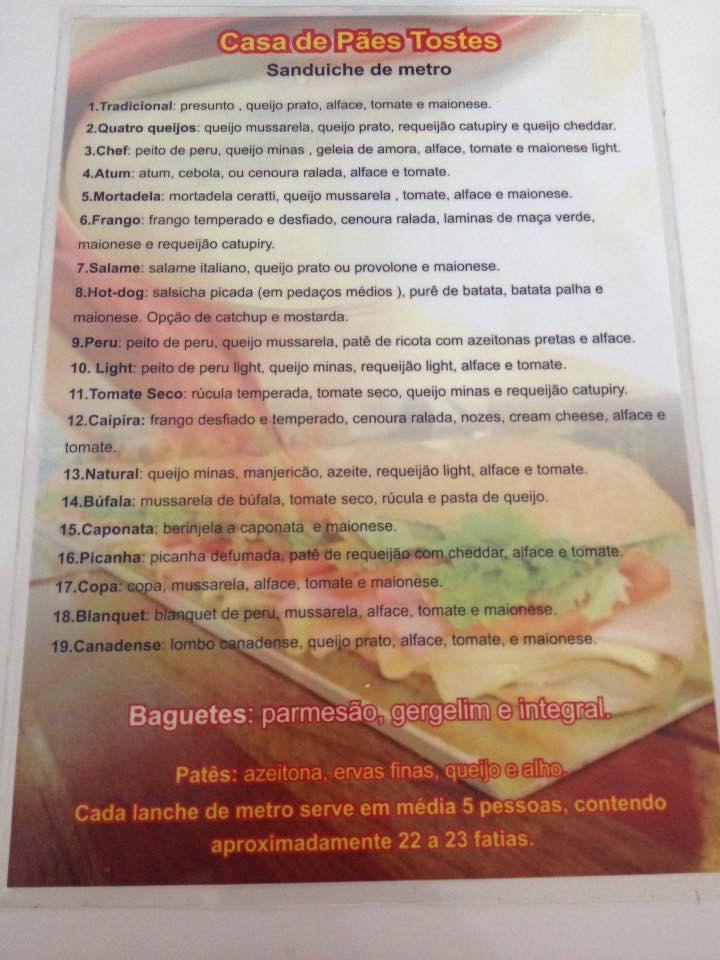 Menu At Casa De P Es Tostes Padaria Cotia