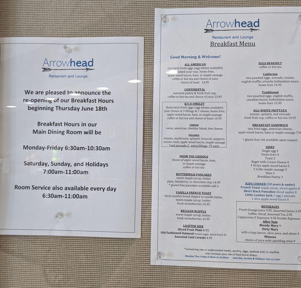 Menu at Arrowhead Restaurant, Southbury