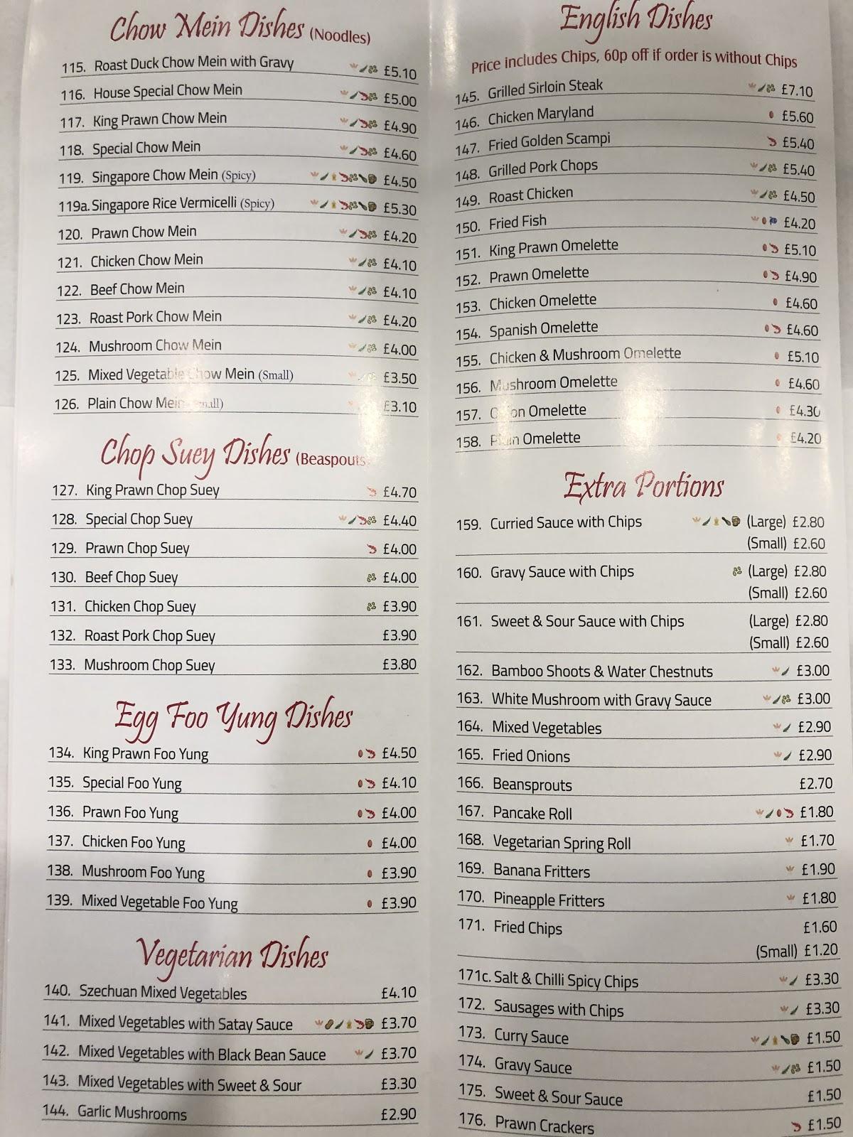 Menu at Miramar Chinese minster restaurant, Sheerness, 4 High St