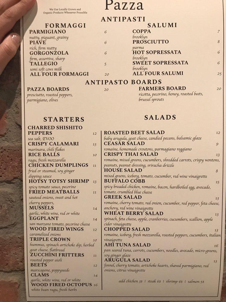 Menu at Pazza pizzeria, Franklin Lakes
