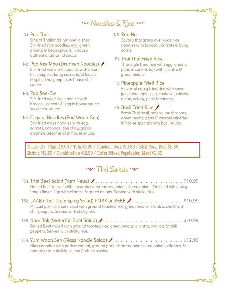 Menu at Thai Thai Restaurant, Rapid City