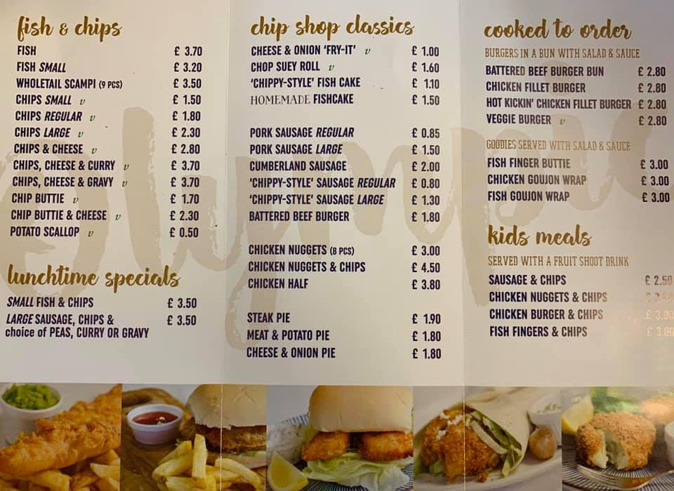 Menu at Olympic fast food, BarrowinFurness