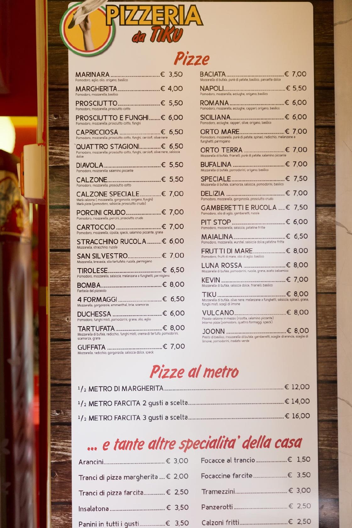 Menu at Pizzeria Da Kledi, Parma