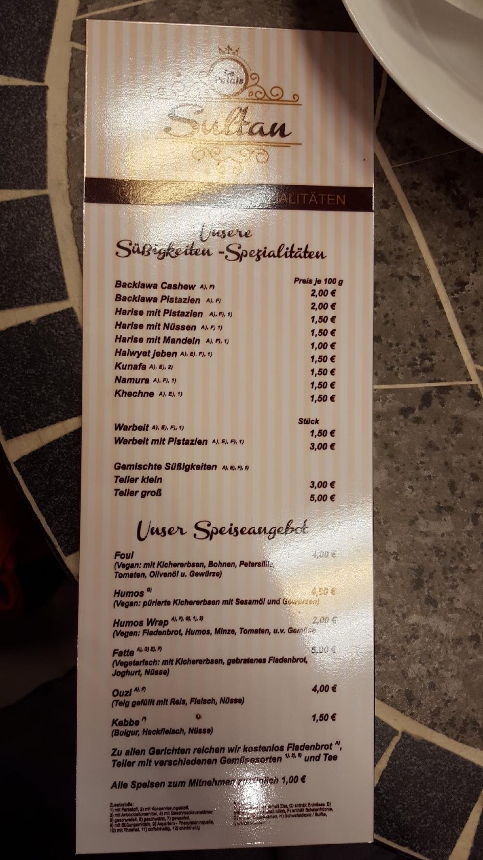 Speisekarte von Sultan restaurant, Erfurt