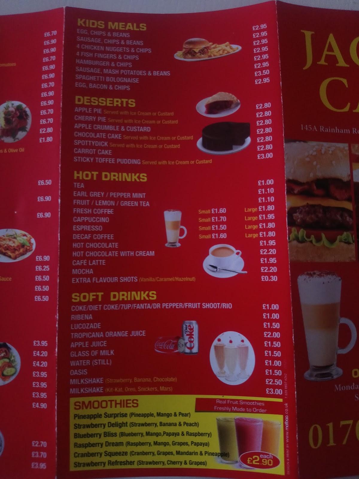 Menu at Jack's Cafe, London, 145 Rainham Rd