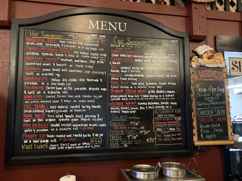 Menu at Once Upon a Thyme cafe, Chehalis