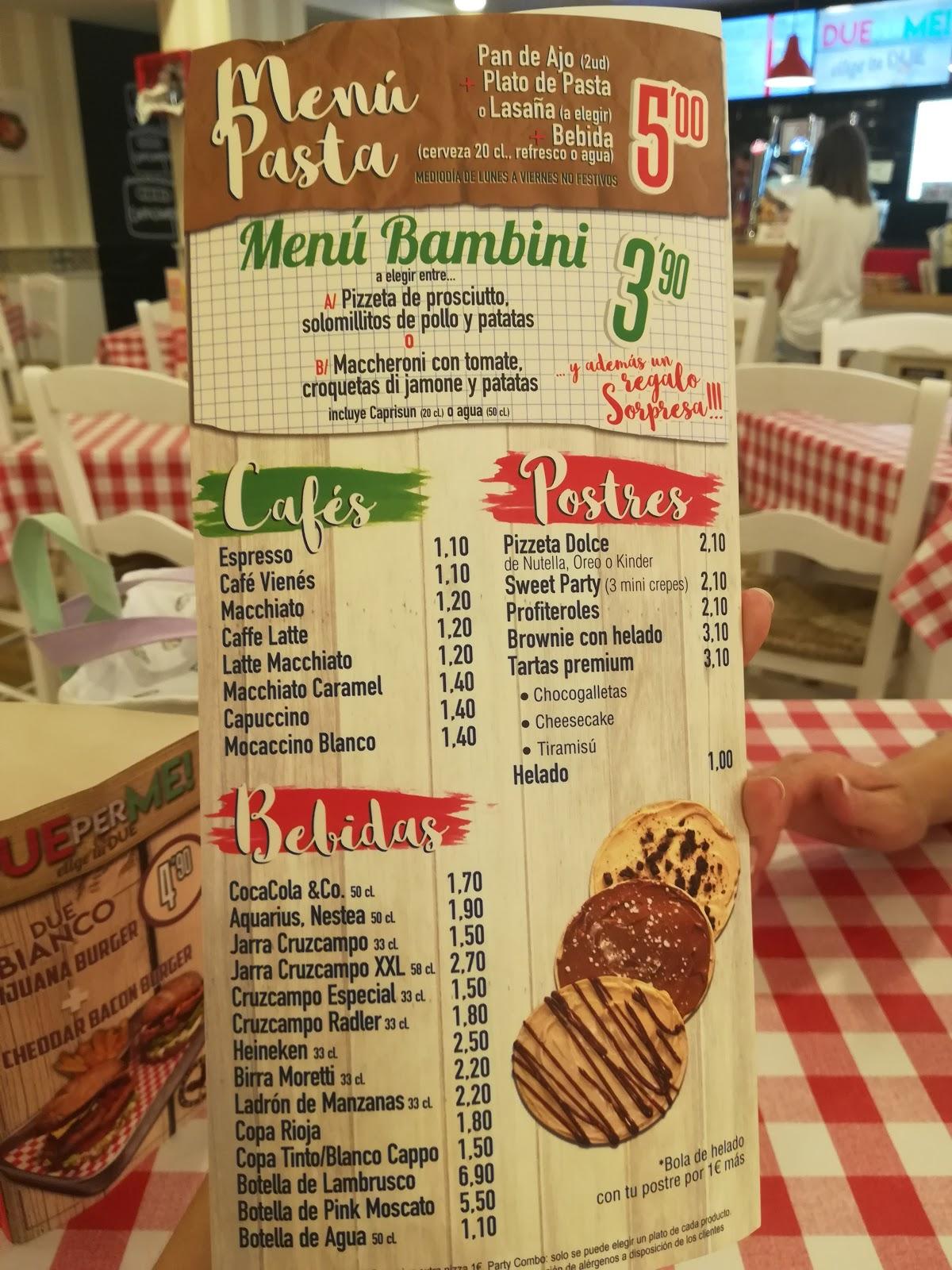 Carta del restaurante POMODORO, Aguadulce