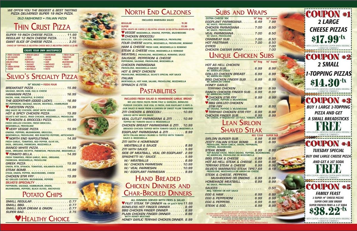 Menu at Silvio's Pizzeria, Billerica